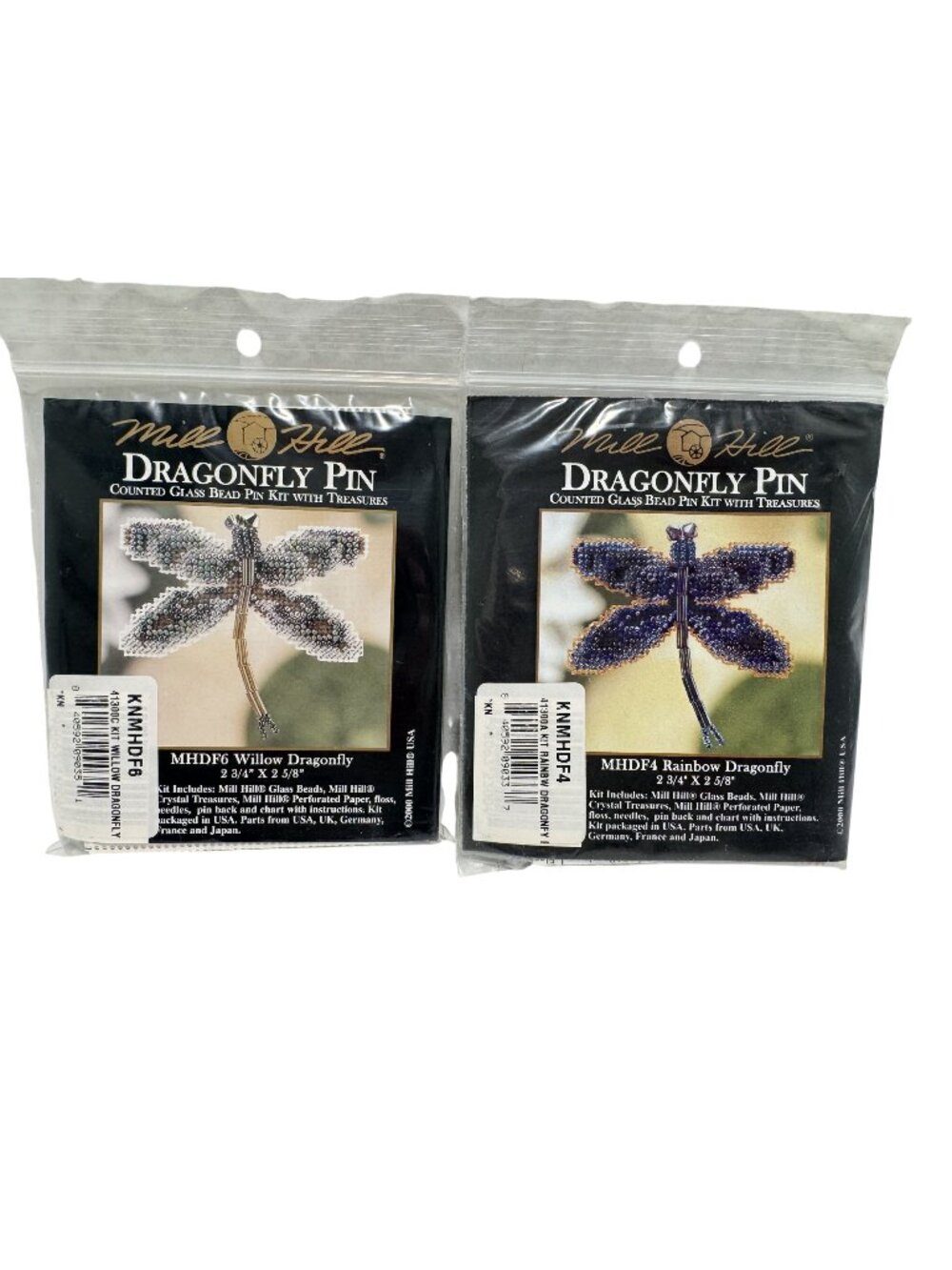 Mill Hill Dragonfly Pin Counted Glass Bead Pin Kits Willow & Rainbow Dragonfly